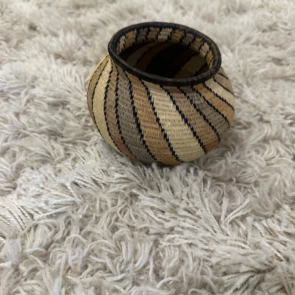 Wounaan rainforest basket, hand-woven by indigenous artisans in Panama.